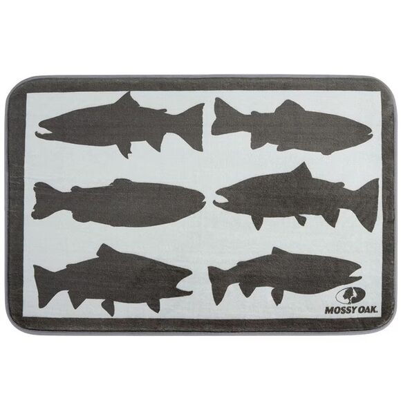 Mossy Oak Ghillie Memory Foam Bath Rug Fish Motif Lake House Vibe Cream Brown - Picture 1 of 4